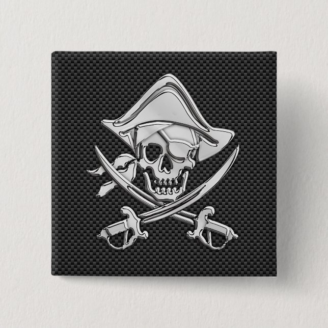 Silver Pirate on Black Carbon Fibre Decor 15 Cm Square Badge (Front)