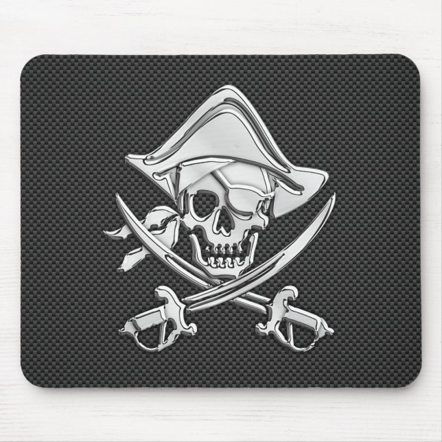 Silver Pirate on Black Carbon Fibre Decor Mouse Mat (Front)