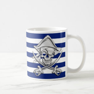 Silver Pirate on Nautical Stripes Coffee Mug