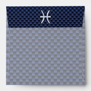 Silver Pisces Zodiac Sign Blue Carbon Fibre Print Envelopes
