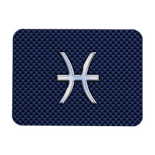 Silver Pisces Zodiac Sign Blue Carbon Fibre Print Magnet
