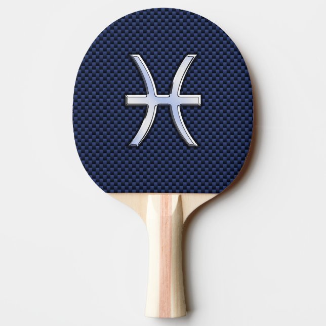 Silver Pisces Zodiac Sign Blue Carbon Fibre Print Ping Pong Paddle (Back)