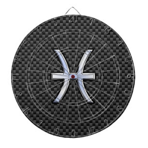 Silver Pisces Zodiac Sign on Carbon Fibre Print Dartboard