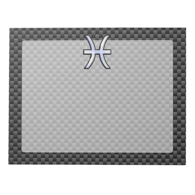 Silver Pisces Zodiac Sign on Carbon Fibre Print Notepad (Front)