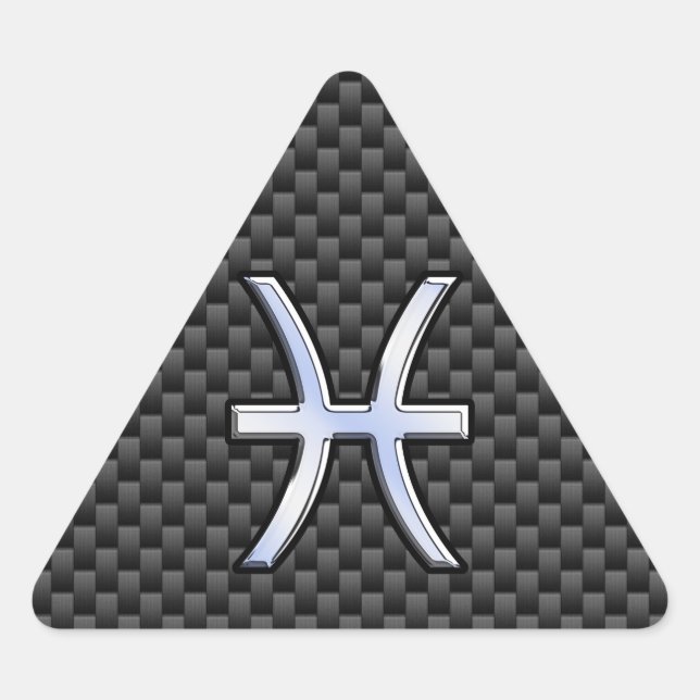 Silver Pisces Zodiac Sign on Carbon Fibre Print Triangle Sticker (Front)