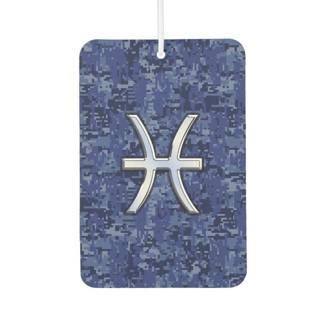 Silver Pisces Zodiac Symbol Navy Blue Digital Camo Car Air Freshener (Front)