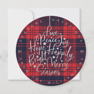 Silver & Plaid Greetings Typography Ornament Photo Holiday Card