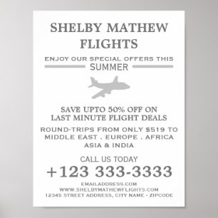 Silver Plane Icon, Airline Advertising Poster