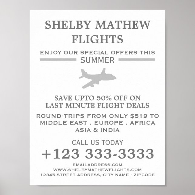 Silver Plane Icon, Airline Advertising Poster (Front)