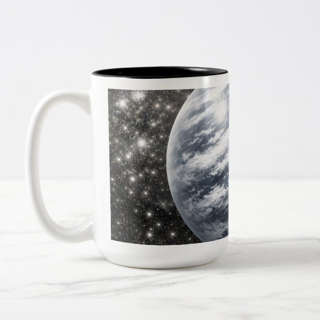 Silver Planet in Outer Space Two-Tone Coffee Mug (Left)