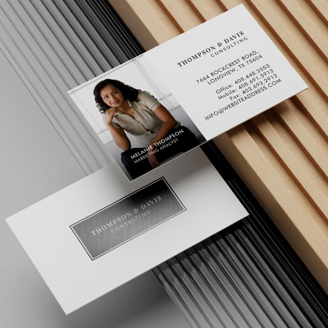 Silver Plaque Minimal Professional Business Photo Business Card (Silver Plaque Minimal Professional Business Photo Business Card)