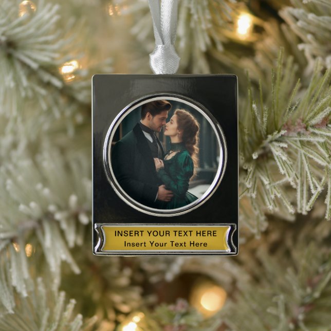 Silver Plated Banner Ornament with Custom Text and (Tree)