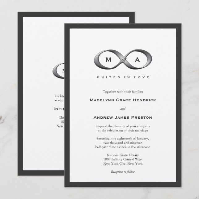 Silver Platinum Infinity Hand Clasp Wedding Invite (Front/Back)