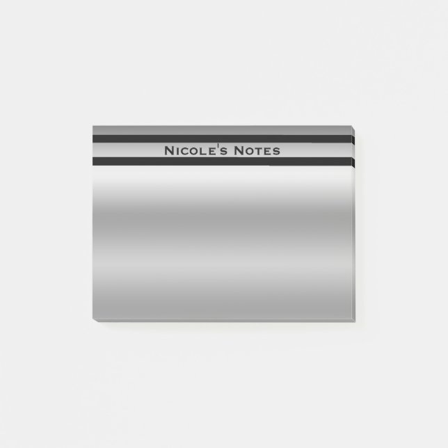 Silver Platinum Shine Chic Modern Personalised Post-it Notes (Front)