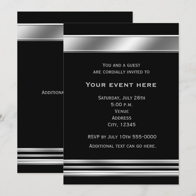 Silver Platinum Shine Elegant Event Invitation (Front/Back)
