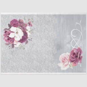 Silver & Plum Floral Lace Tissue Paper