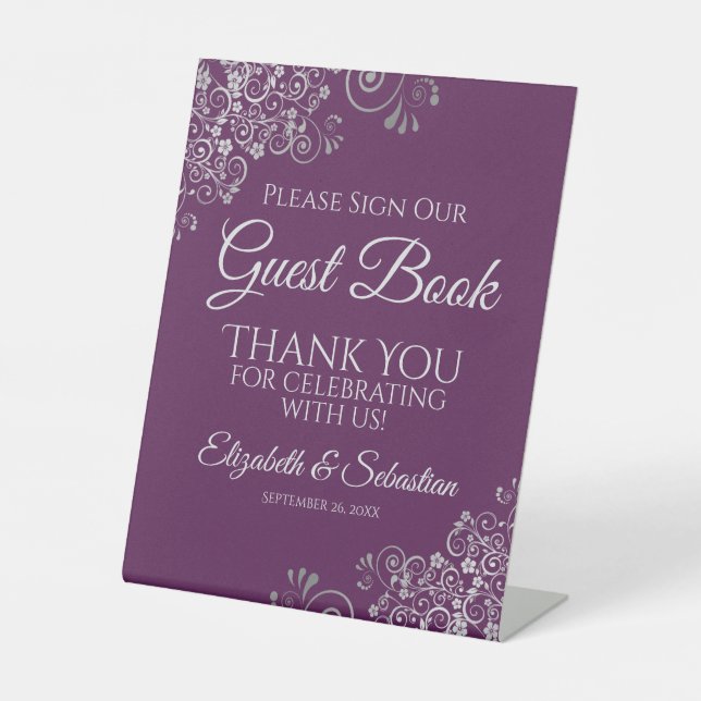 Silver & Plum Please Sign our Guest Book Sign (Front)