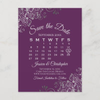 Silver Plum Purple Wedding Save the Date Calendar