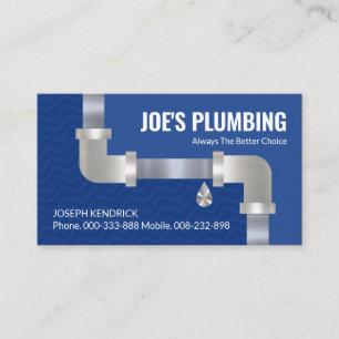 Silver Plumbing Pipe Blue Flood Waters Plumber Business Card