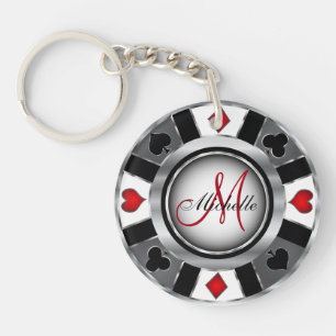 Silver Poker Chip Design - Monogram Key Ring