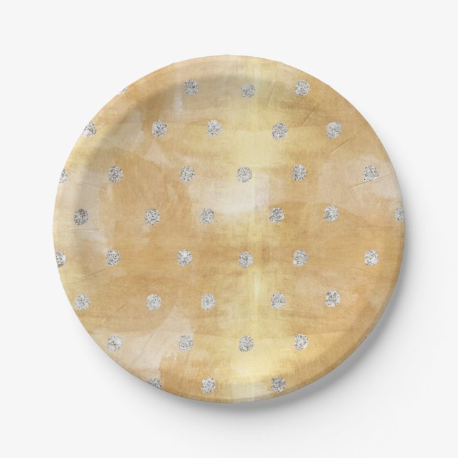 silver,polka dot,gold,trendy,girly,cute,chic,xmas, paper plate (Front)