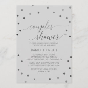 Silver Polka Dots Couples Shower Invitation