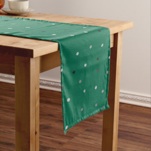 Silver Polka Dots on Green Short Table Runner