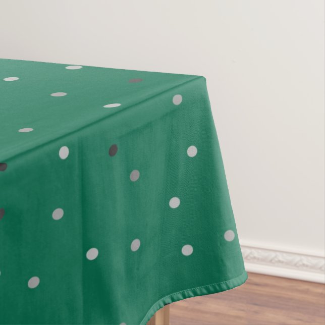 Silver Polka Dots on Green  Tablecloth (In Situ)