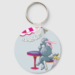 Silver Poodle in Paris Cafe Gifts for the family Key Ring