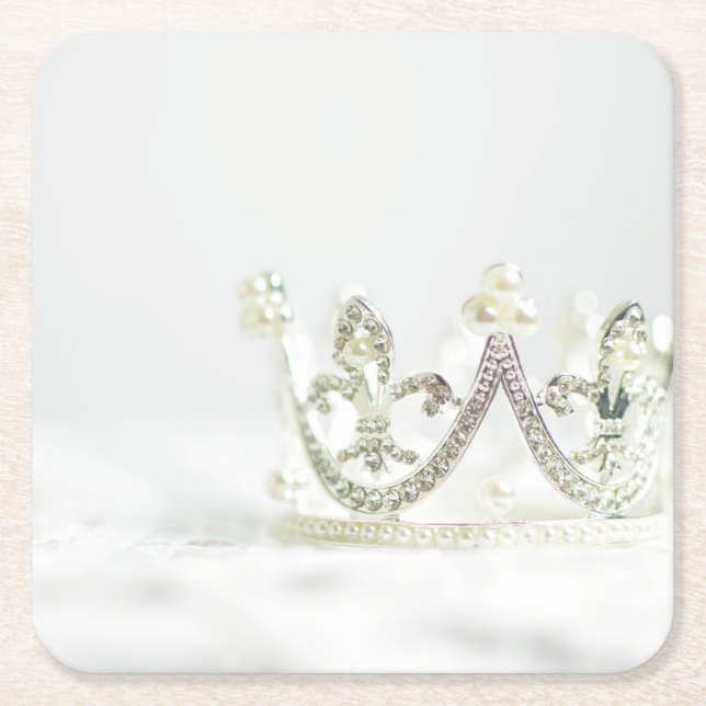 Silver Princess Crown Square Paper Coaster (Front)