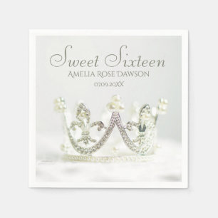 Silver Princess Crown Sweet Sixteen Party Decor Napkin