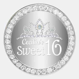 Silver Princess Diamond Tiara Sweet 16 Classic Round Sticker