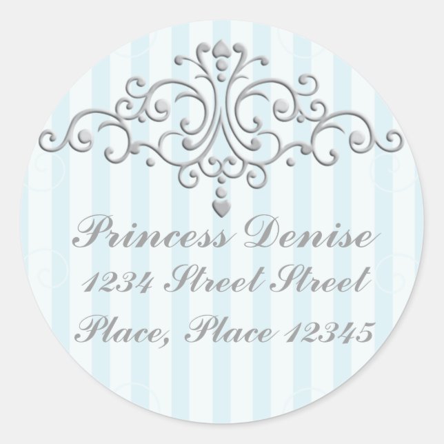 Silver Princess Filigree Classic Round Sticker (Front)