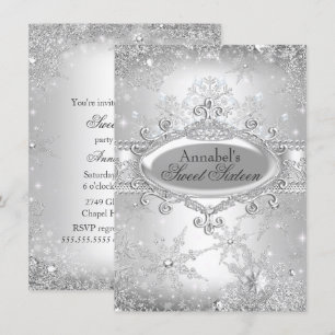 Silver Princess Winter Wonderland Sweet 16 Invite