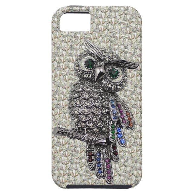 Silver Printed Image Owl & Jewels on Diamonds Case-Mate iPhone Case (Back)