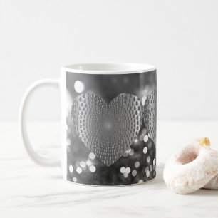 Silver Prismatic Heart Bokeh Faux Glitter Coffee Mug