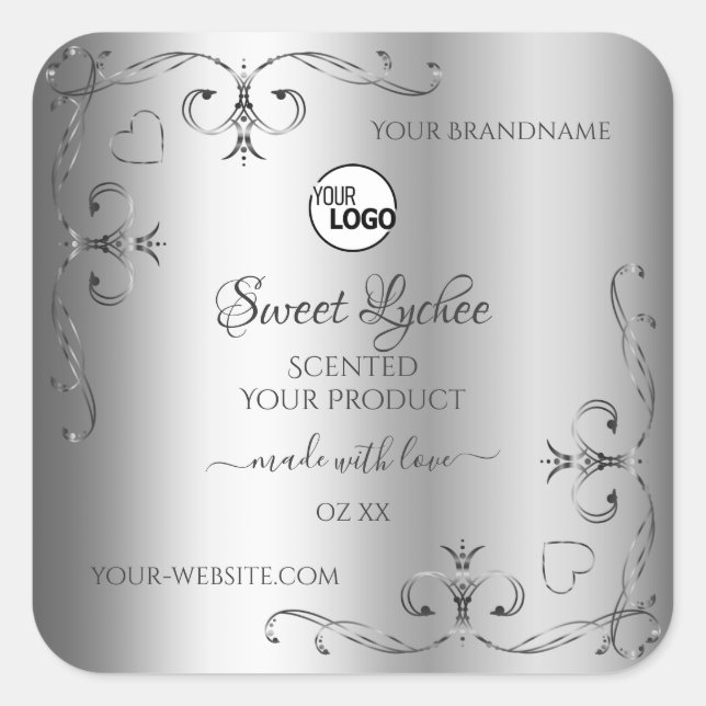 Silver Product Labels Ornate Corner Borders Logo (Front)