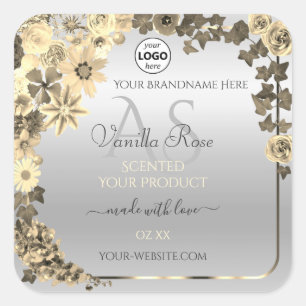 Silver Product Labels Sepia Flowers Monogram Logo