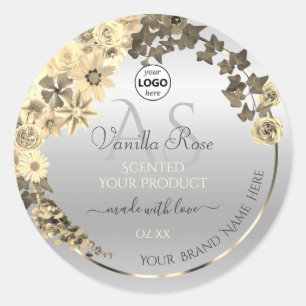 Silver Product Labels Sepia Flowers Monogram Logo