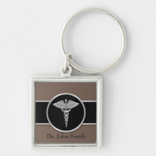 Silver Professional Medical Caduceus - Keychain