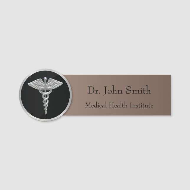 Silver Professional Medical Caduceus Name Tag (Front)