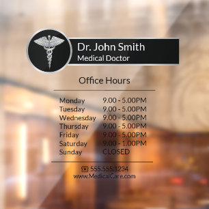 Silver Professional Medical Caduceus Opening Hours Window Cling