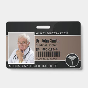 Silver Professional Medical Caduceus Photo ID Badge