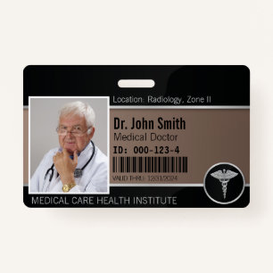 Silver Professional Medical Caduceus Photo ID ID Badge