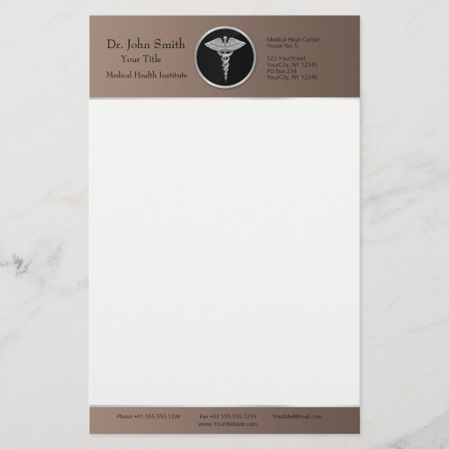 Silver Professional Medical Caduceus - Stationery (Front)