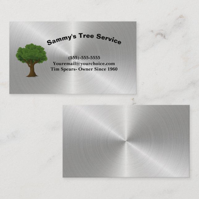 Silver Professional Tree Trimming Service Business Card (Front/Back)