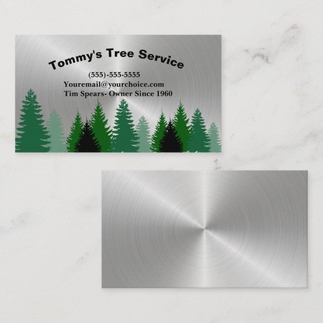 Silver Professional Tree Trimming Service Business Card (Front/Back)
