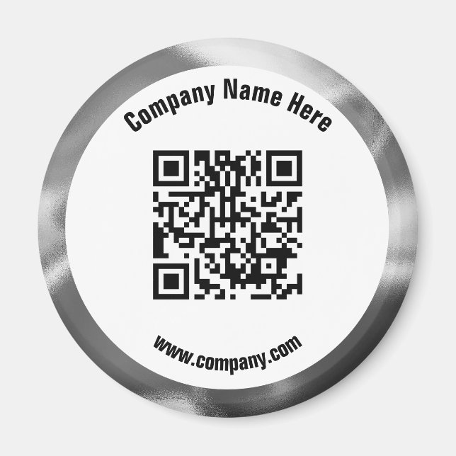 Silver Promotional Business Name QR Code Magnet (Front)