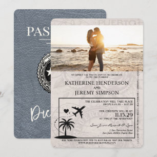 Silver Puerto Rico Passport Wedding Invitation
