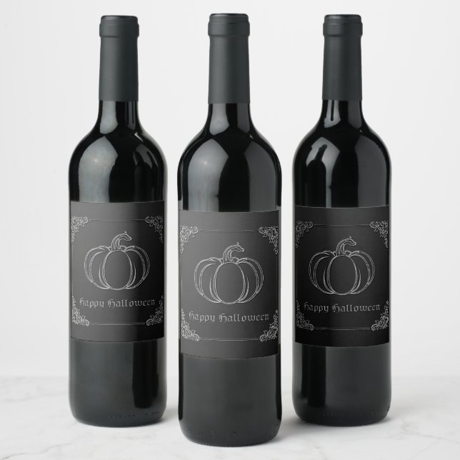 Silver Pumpkin Halloween Wine Label (Bottles)